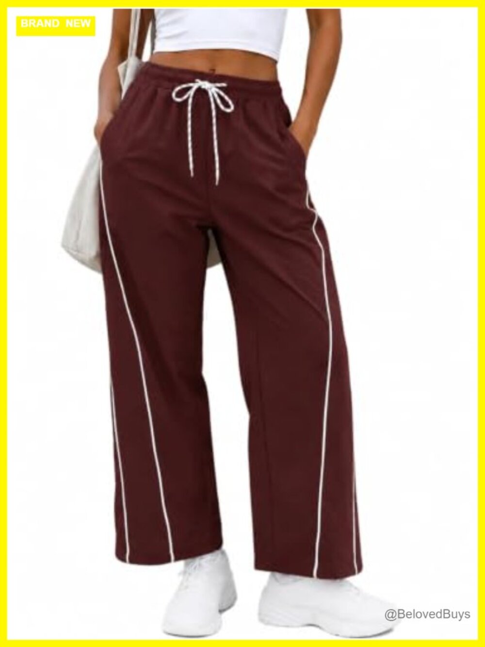 Women's Wide Leg Track Pants Nylon Spandex Drawstring Cropped Workout